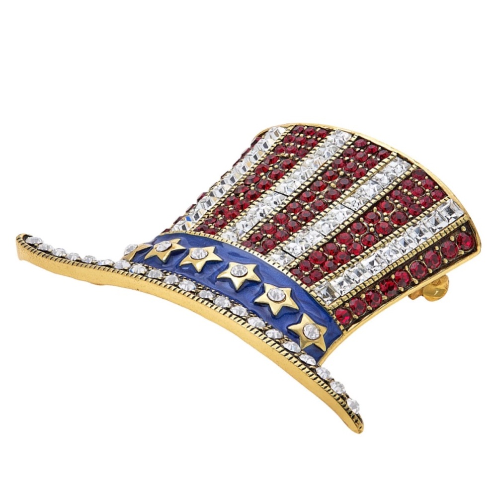 Heidi Daus 🆕 “Hats Off To You” Enamel & Crystals USA 🇺🇸 Patriotic Brooch Pin - Picture 4 of 7